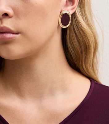 Dark Burgundy Croc Embossed Oval Stud Earrings