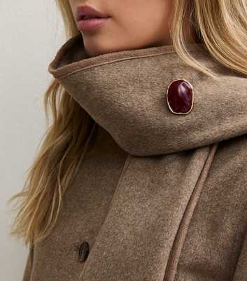 Gold Tone Burgundy Stone Look Brooch