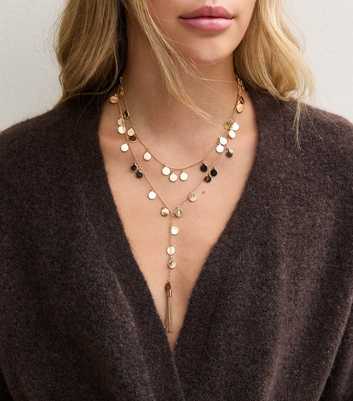 Gold Tone 2 Layer Long Tassle Necklace