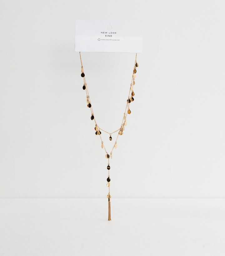 Gold Tone 2 Layer Long Tassle Necklace