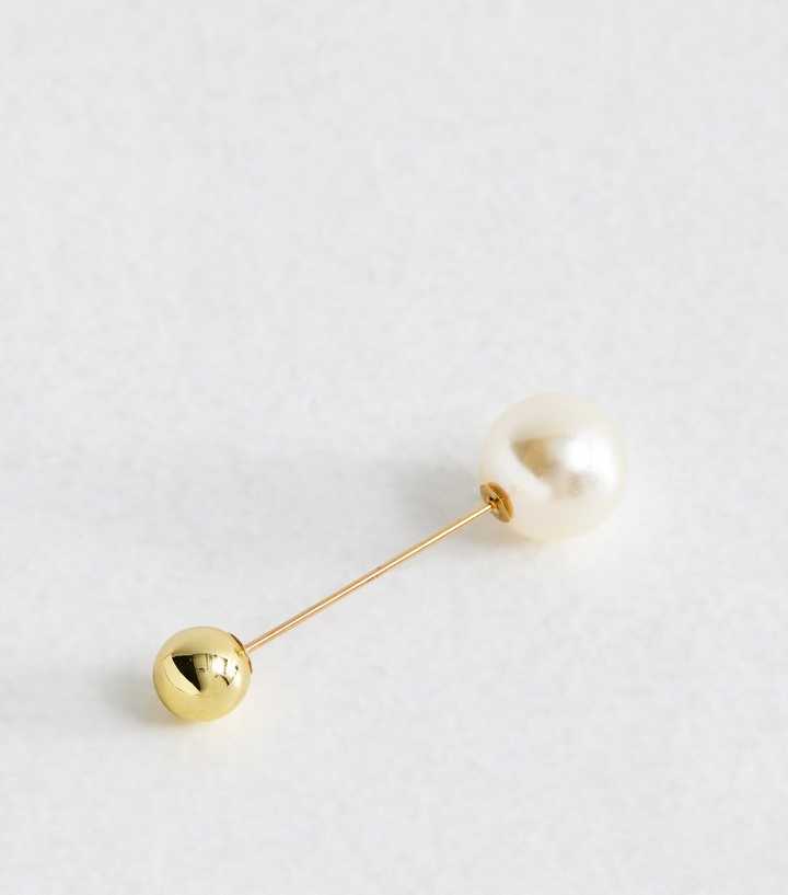 Gold Tone Ball and Faux Pearl Pin Brooch