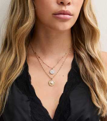 Gold Tone 2 Layer Diamante Beaten Circle Necklace