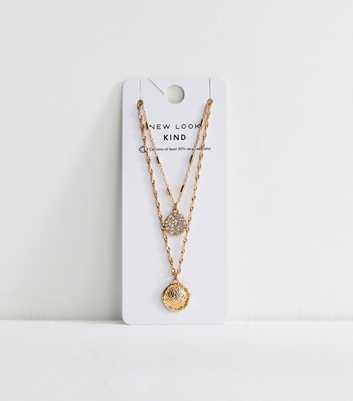 Gold Tone 2 Layer Diamant?� Beaten Circle Necklace