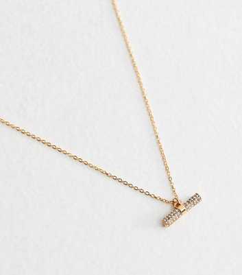 Gold Tone Diamant?� T Bar Pendant Necklace