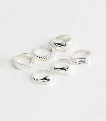 Pack of 6 Silver Tone Chunky Signet Rings