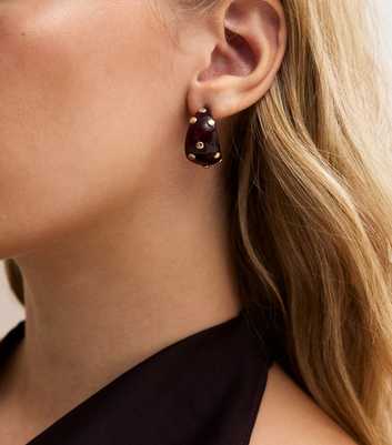 Burgundy Resin Studded Open Hoop Earrings