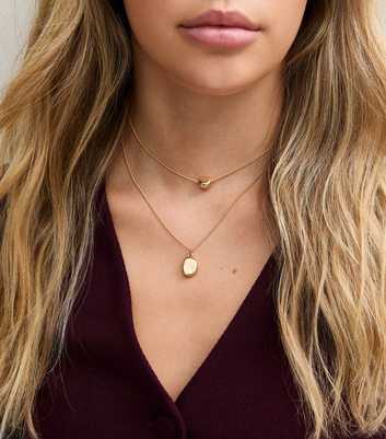 Gold Tone 2 Layer Pebble Pendant Necklace