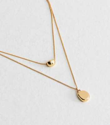 Gold Tone 2 Layer Pebble Pendant Necklace