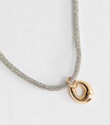 Gold Tone Chunky Diamant?� Rope Oval Pendant Necklace