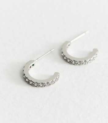 Silver Tone Cubic Zirconia Mini Hoop Earrings