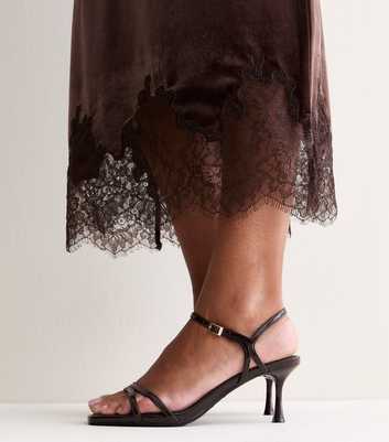 Brown Faux Leather Two Part Stiletto Heel Sandals