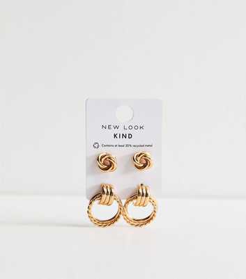 Pack of 2 Gold Tone Knot Stud and Hoop Earrings