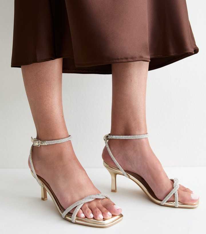 Wide Fit Gold Diamante Embellished Stiletto Sandals 67