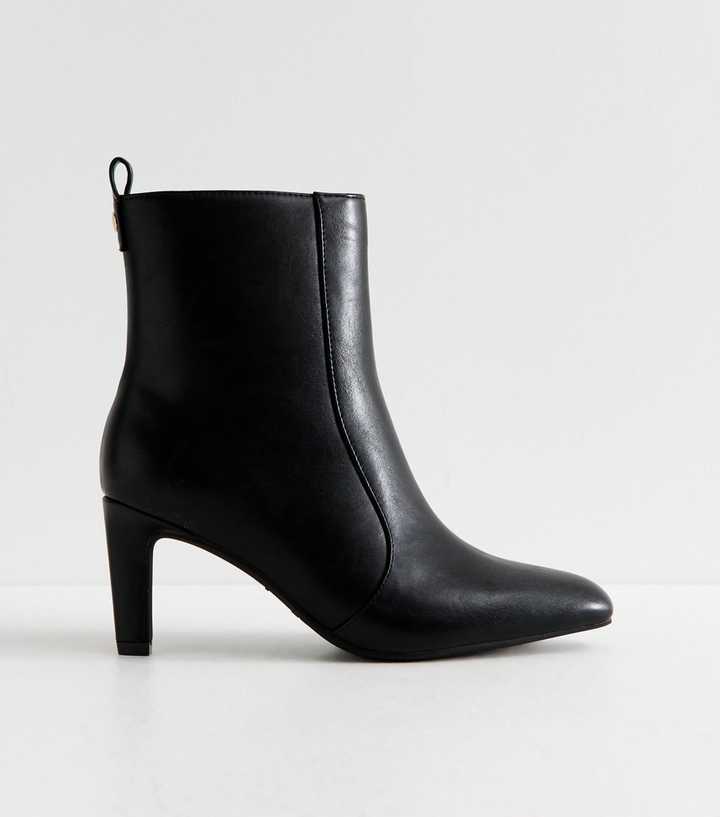 Black Faux Leather Chisel Toe Ankle Boots