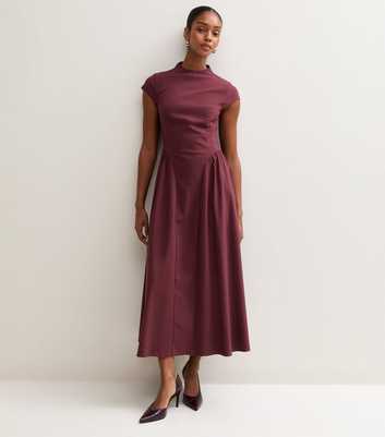 Dark Burgundy Cap Sleeve Flared Midi Dress
