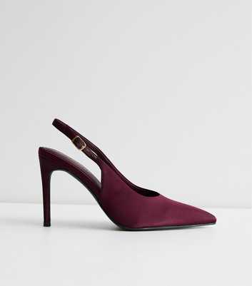 Dark Burgundy Satin High Vamp Slingback Court Shoes