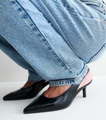 Black Patent Faux Leather Slingback Crocodile Embossed Heels