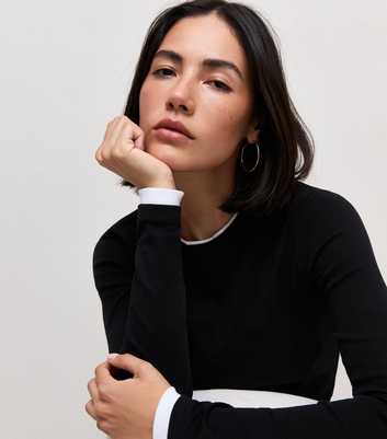 Black Cotton Rich Double Layer Long Sleeve Top