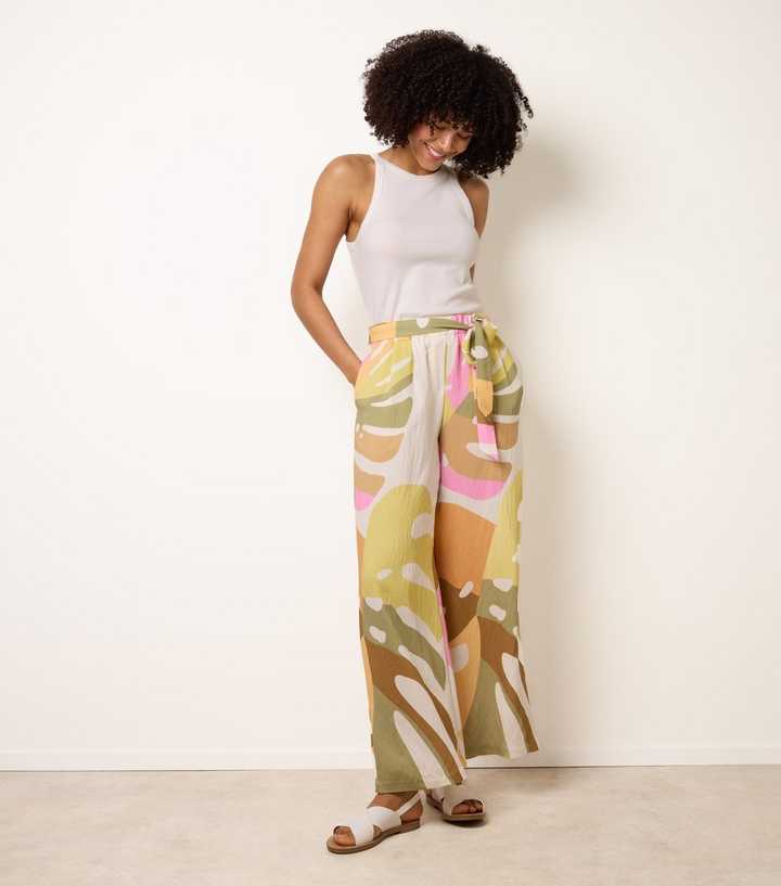 Blue Vanilla Multicoloured Leaf Print Wide Leg Trousers