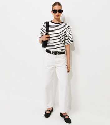 White Cotton Striped Oversized Boxy Fit T-Shirt
