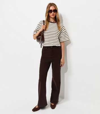 Brown Cotton Striped Oversized Boxy Fit T-Shirt