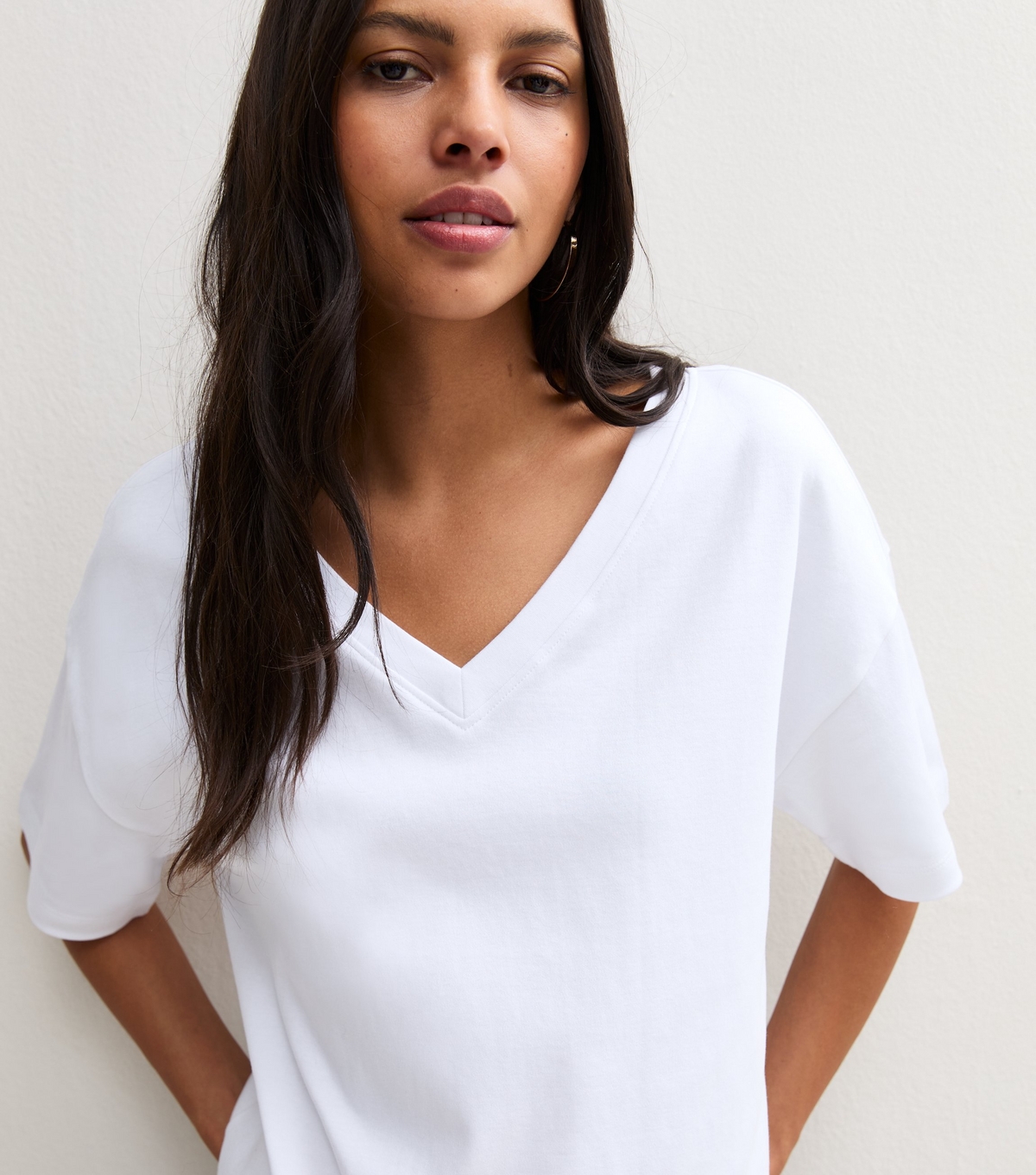Women's White Premium Heavyweight Cotton V-Neck T-Shirt New Look