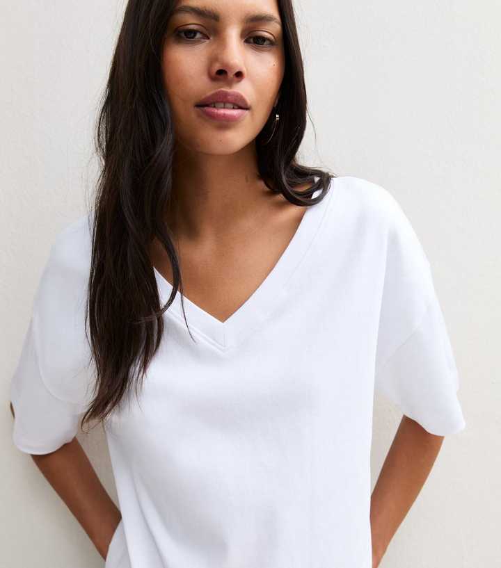 White Premium Heavyweight Cotton V-Neck T-Shirt