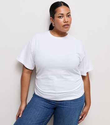 Curves White Ruched Sides Corset Waist T-Shirt