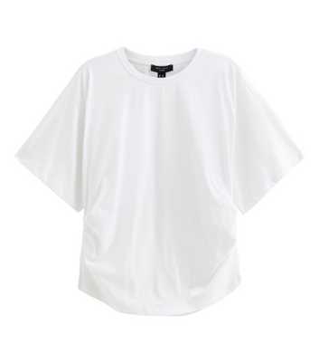 Curves White Ruched Sides Corset Waist T-Shirt