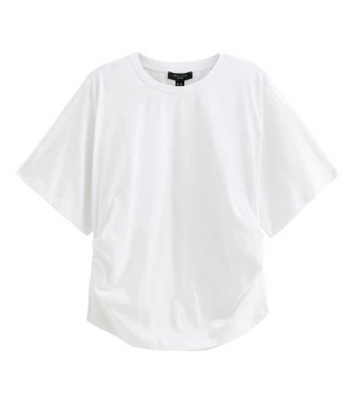 Curves White Ruched Sides Corset Waist T-Shirt