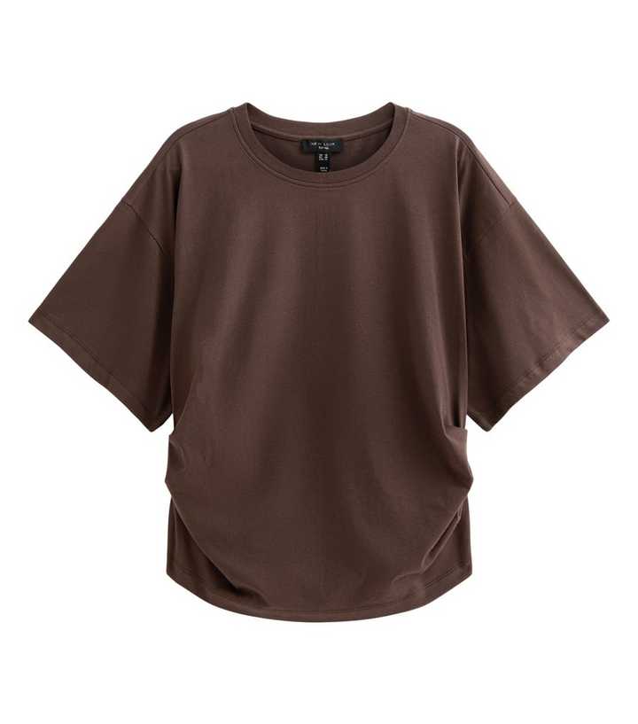 Curves Dark Brown Ruched Sides Corset Waist T-Shirt