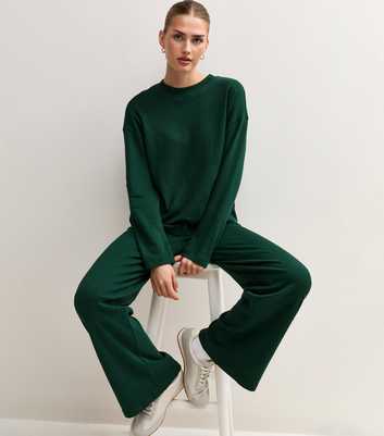 Premium Dark Green Cotton Rich Wide Leg Trousers
