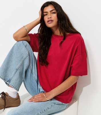 Bright Red Cotton Oversized Boxy T-Shirt
