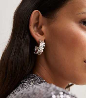 Silver Tone Metal Mesh Chunky Hoop Earrings