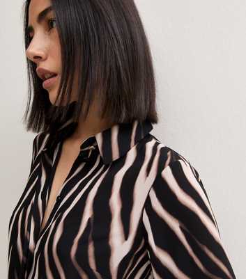 Black Zebra Print Buttoned Long Sleeve Shirt