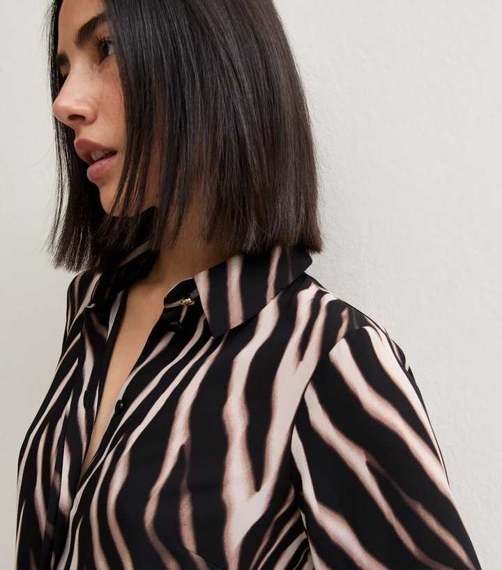 Black Zebra Print Buttoned Long Sleeve Shirt