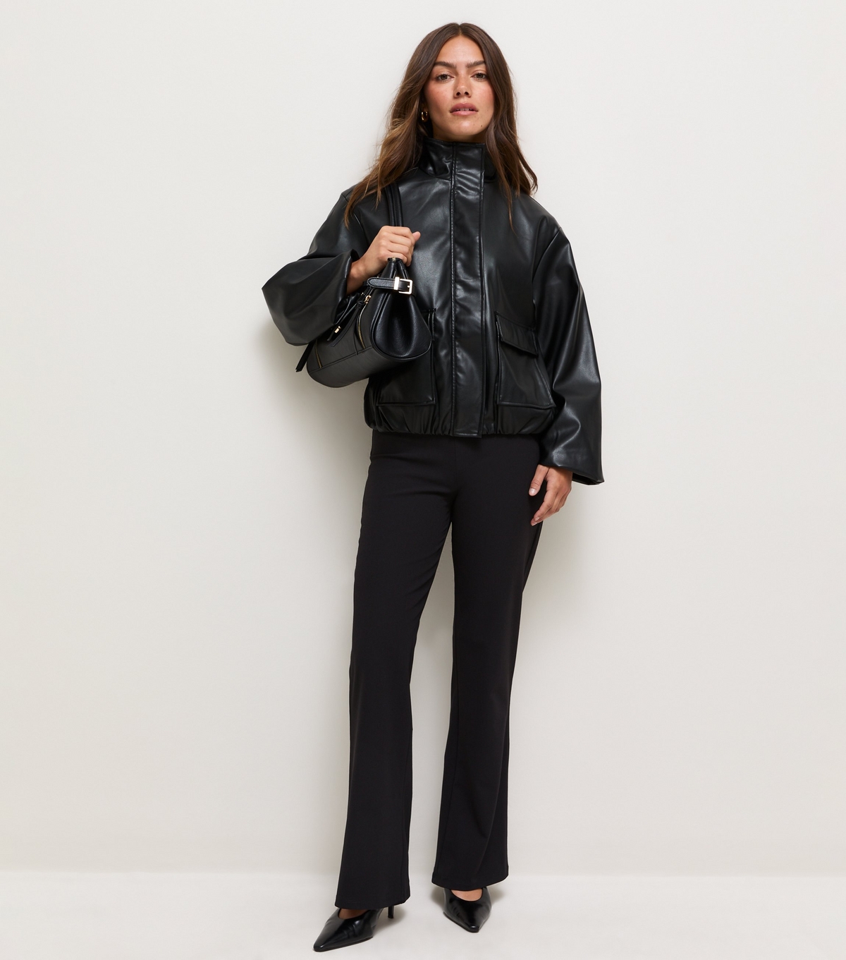 Women's Petite Black Low Rise Flared Leg Trousers New Look