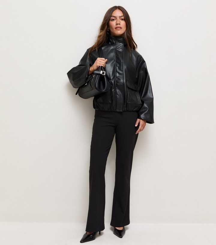 Petite Black Low Rise Flared Leg Trousers