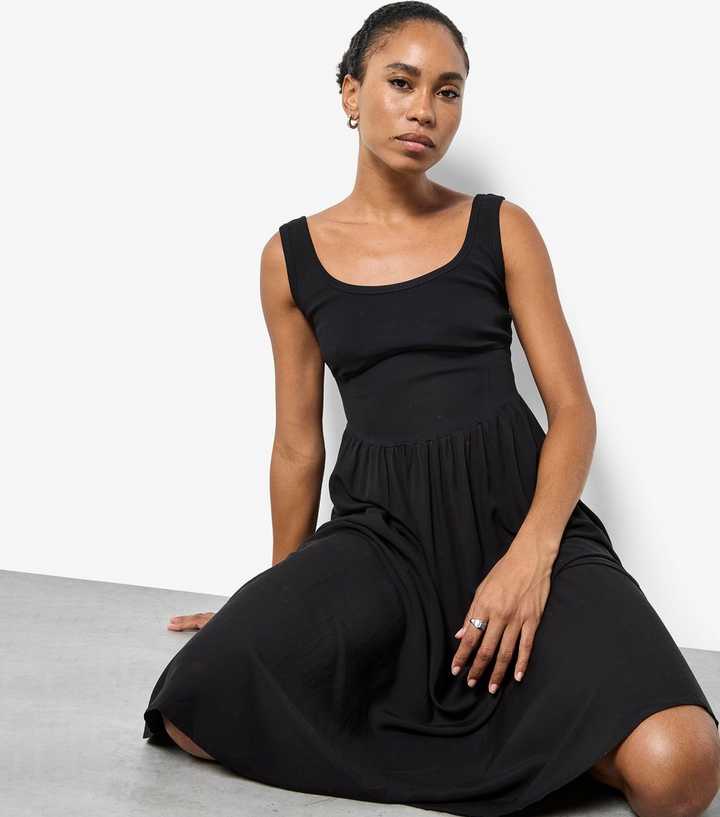 Apricot Black Scoop Neck Contrast Skirt Midi Dress