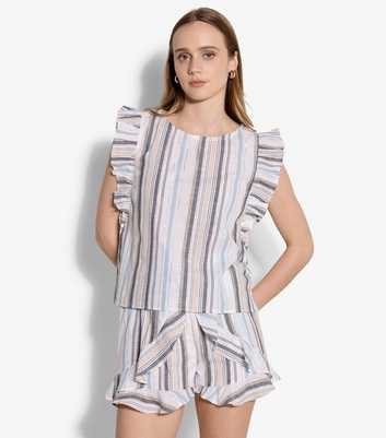 Apricot Cream Striped Ruffled Cap Sleeve Top