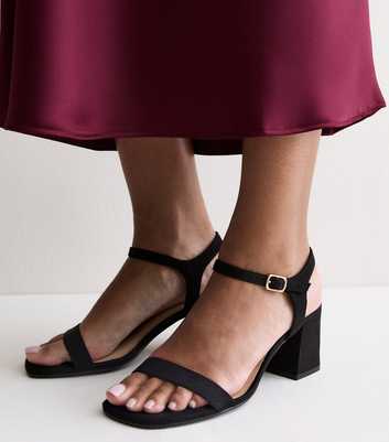 Wide Fit Black Faux Suede Block Heel Sandals