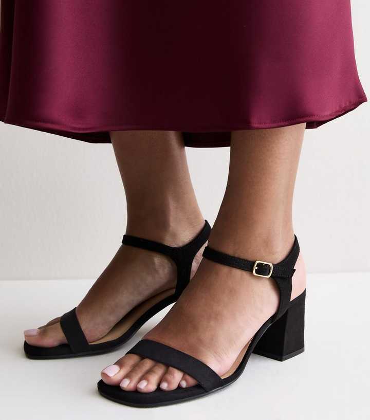 Wide Fit Black Faux Suede Block Heel Sandals