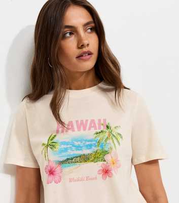 Off White Cotton Hawaii Print Relaxed T-Shirt