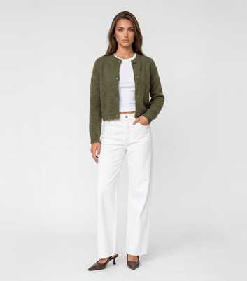 Urban Bliss Light Khaki Knitted Cropped Cardigan