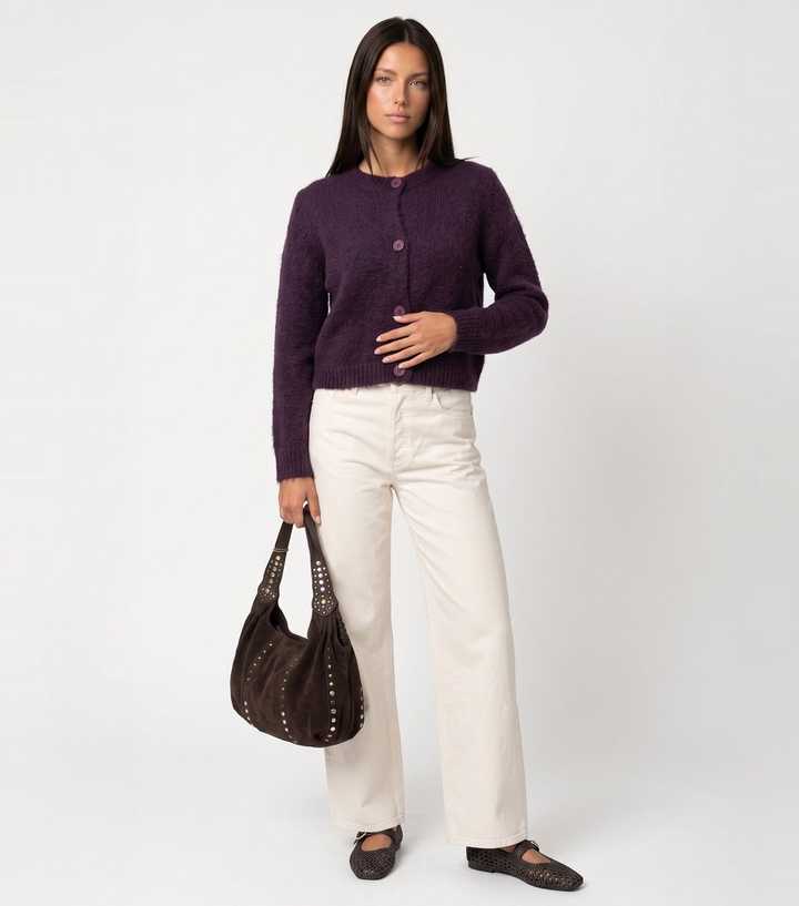 Urban Bliss Light Purple Knitted Cropped Cardigan