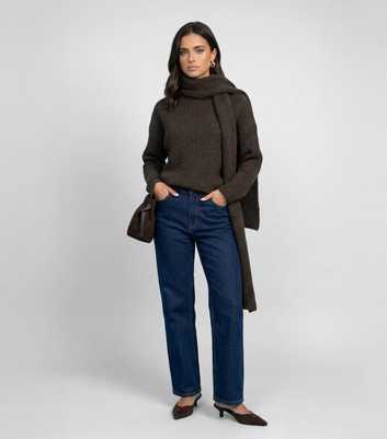Urban Bliss Brown Ribbed Scarf Detail Jumper