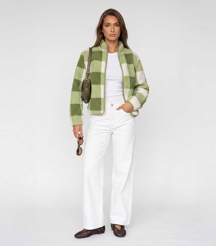 Urban Bliss Light Green Checked Borg Texture Jacket