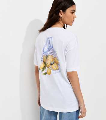 White Cotton Lemon Bag Print Oversized T-Shirt
