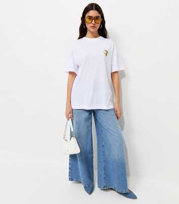 White Cotton Lemon Bag Print Oversized T-Shirt