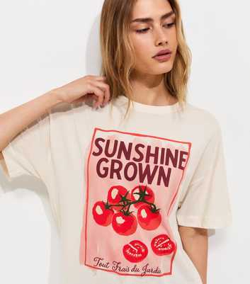 Off White Cotton Tomatoes Print Oversized T-Shirt